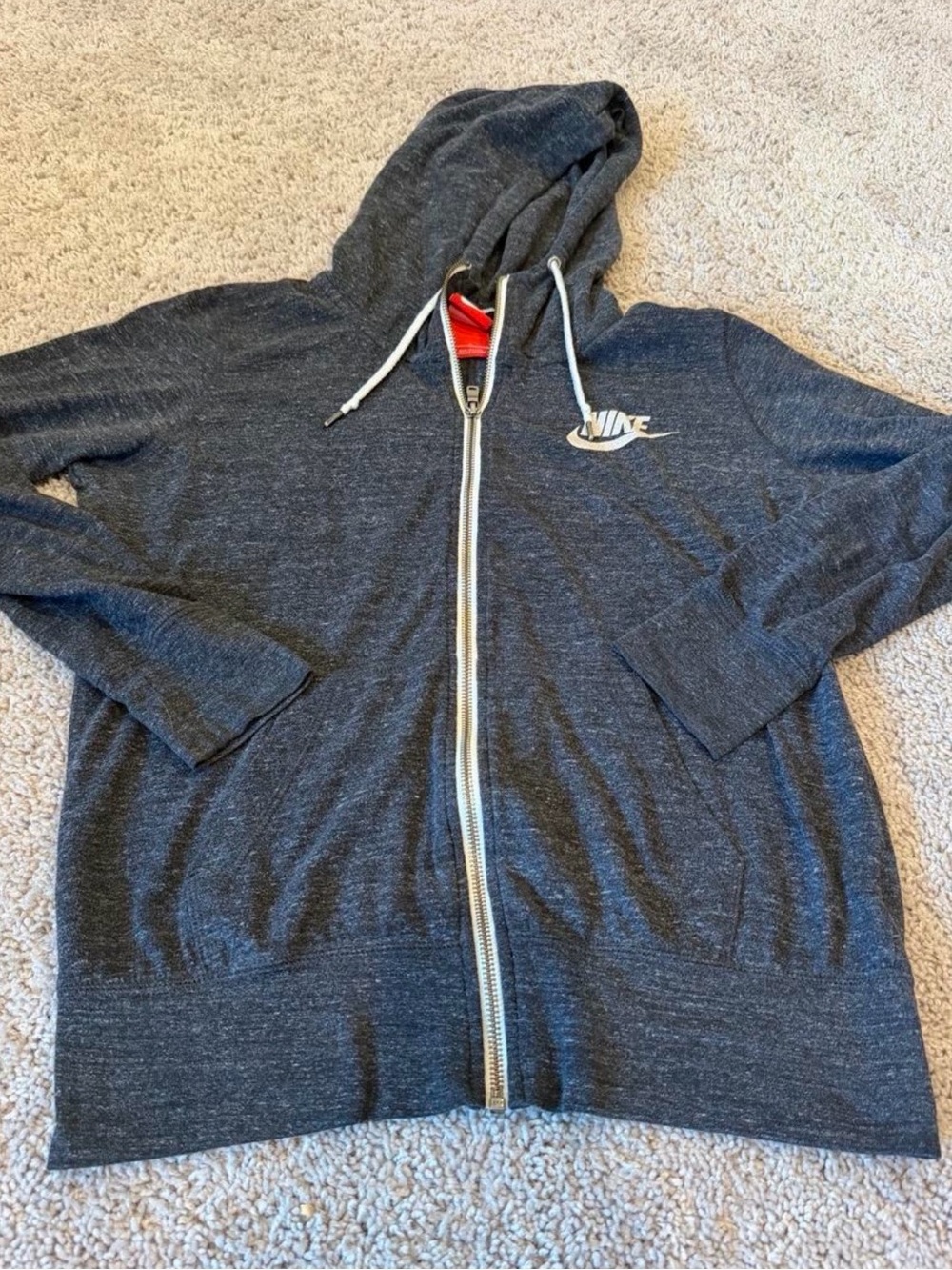 Nike Women’s Charcoal Gray Full-Zip Hoodie with White Logo